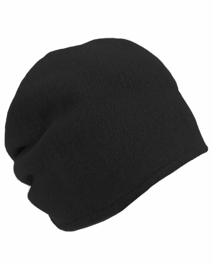 Best Woll-Beanie, Hinten Gerafft In Uni Schwarz