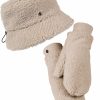 Wholesale Lammfell Imitations Bucket Hut + Handschuh - Beige