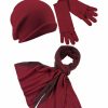 Hot Kaschmir-Beanie, Handschuh + Schal Mit Geometrischem Muster - Rubin