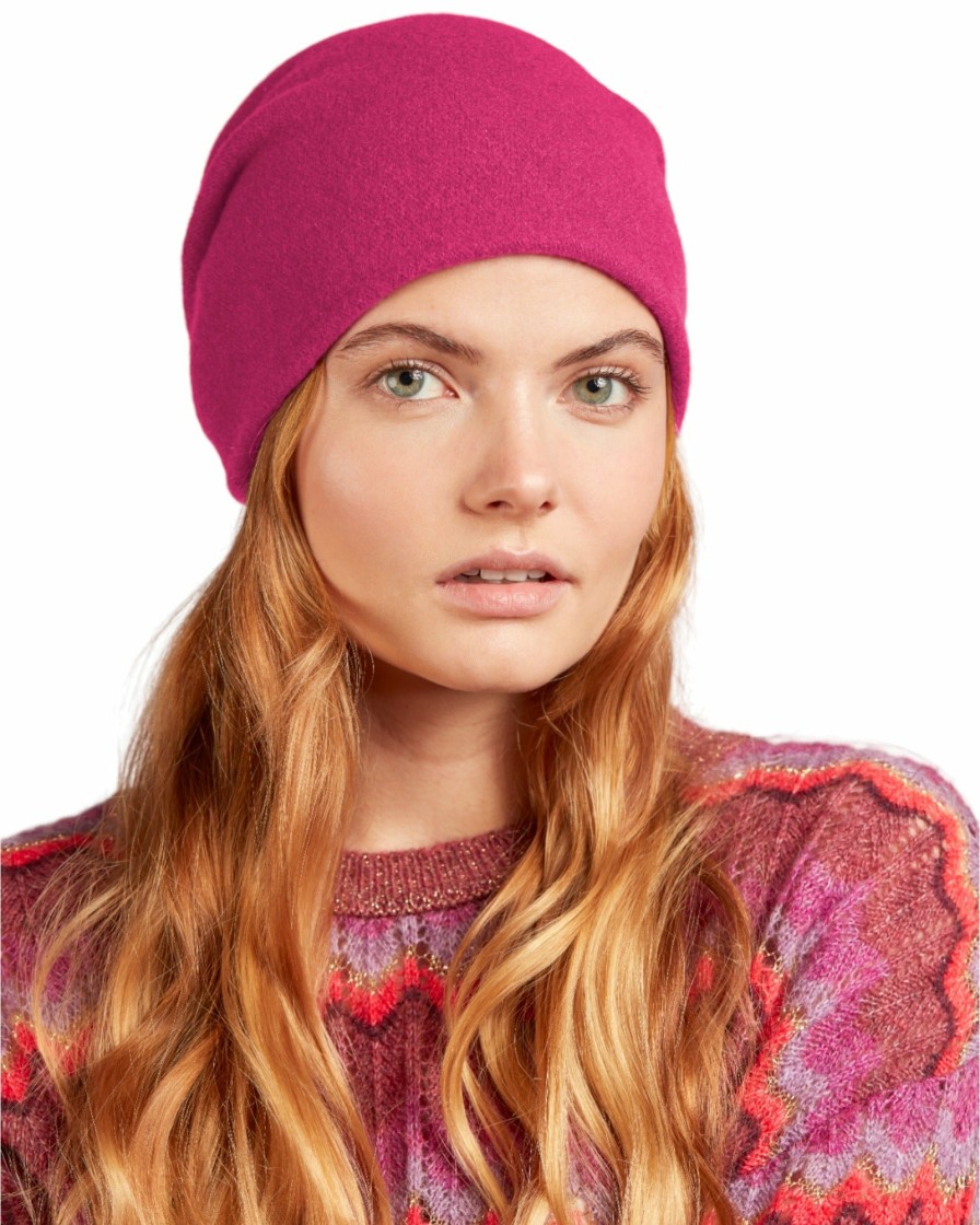 Online Woll-Beanie, Hinten Gerafft In Uni Pink